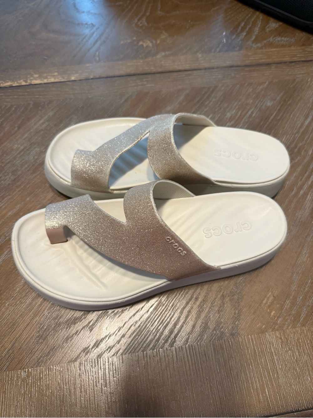 CROCS Women’s Glitter Slide Sandals in Gold/ Cream - Picture 2 of 8